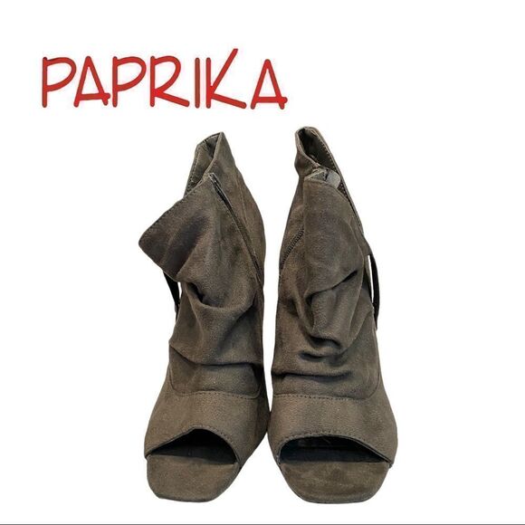 Paprika Women's Grey Suede Peep Toe Zipper Heel Ankle Boots Booties 10 - Picture 3 of 6